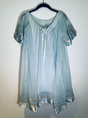 Light Blue Vintage Babydoll Nightgown with Satin Trim